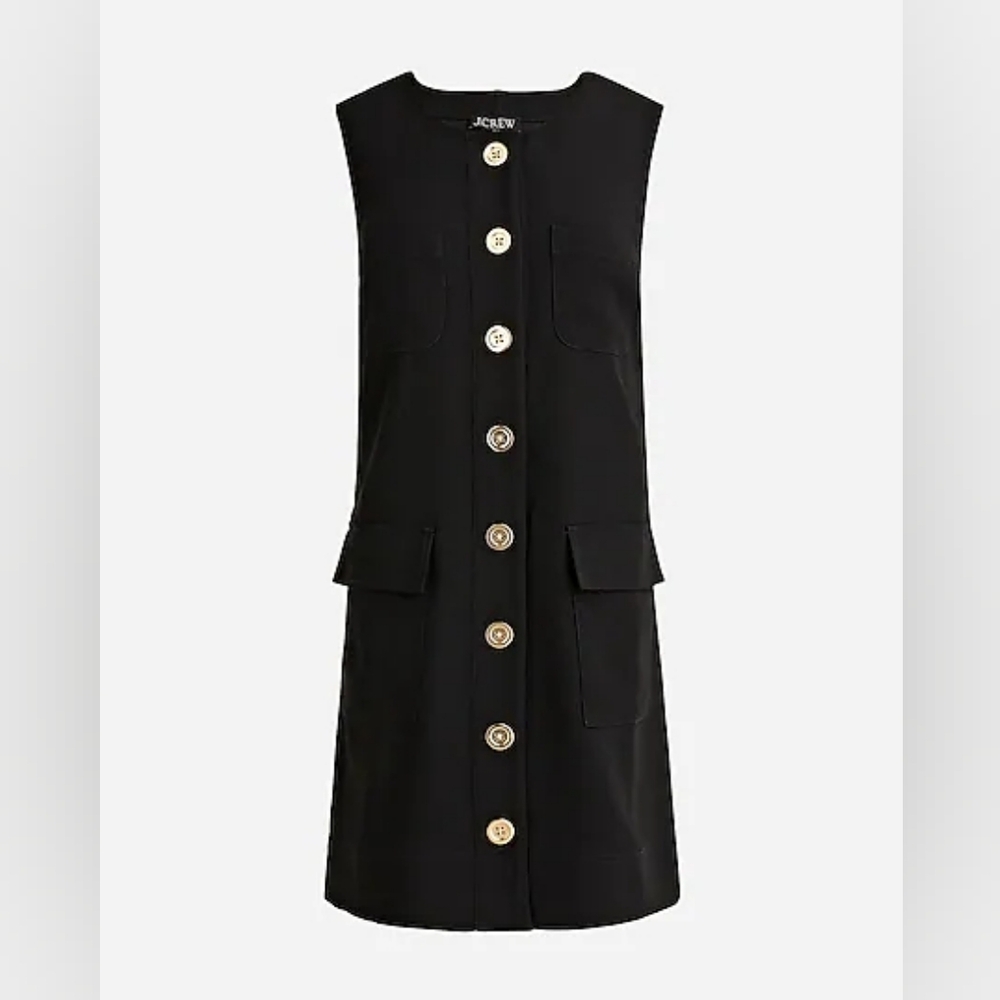 J. Crew Black Sleeveless Button-Front Dress